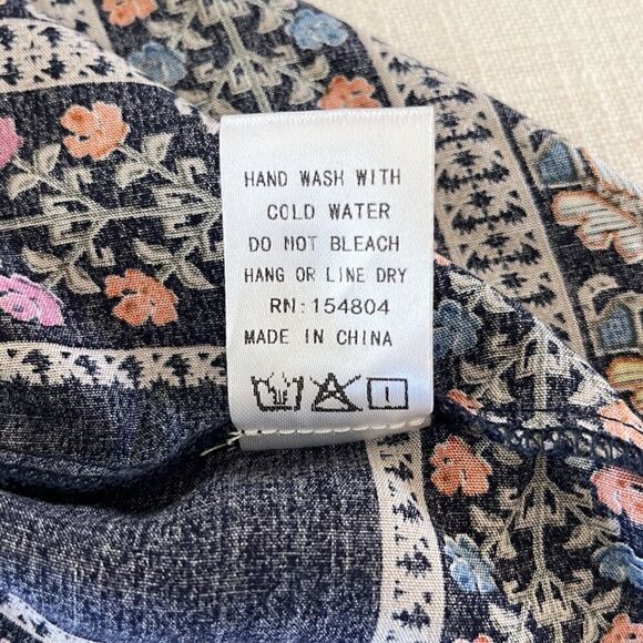 Blush Navy Bohemian Border Floral Print Smocked Casual Cami Tank Top - Picture 13 of 14